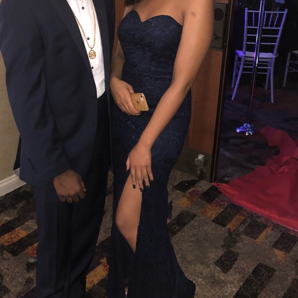 Navy blue dress with slit